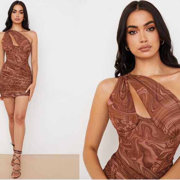 HOUSE OF CB 'Clementine' Swirl Print Cut Out Mini Dress - Picture 3 of 8
